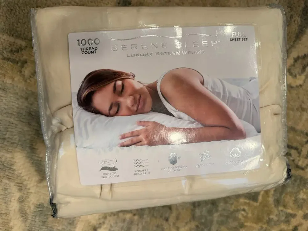 Serene Sleep Ivory 1000 Thread Count 4-Pc. Sheet Set Full NWT $160